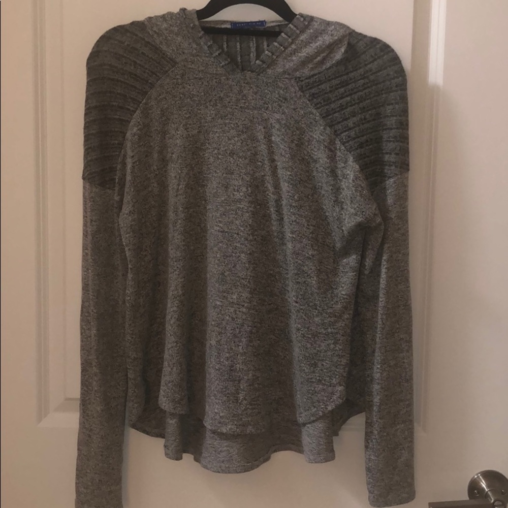 Grey hooded, light v neck long sleeve